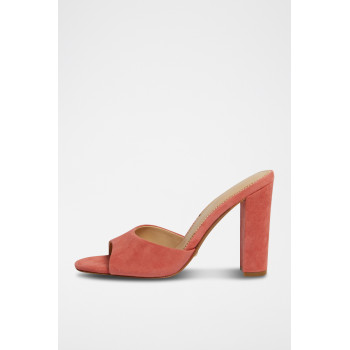 Mules à talons en nubuck - Corail - 02 - 33278679