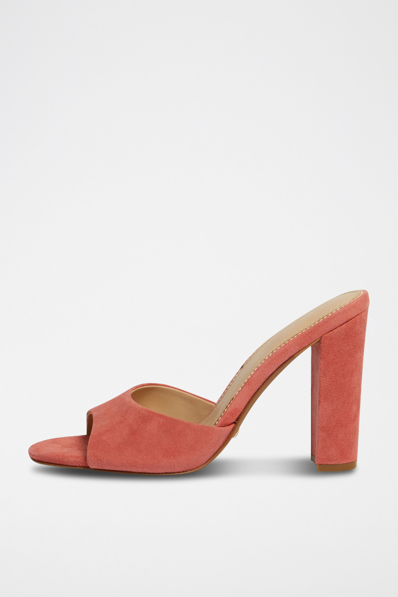 Mules à talons en nubuck - Corail - 02 - 33278679