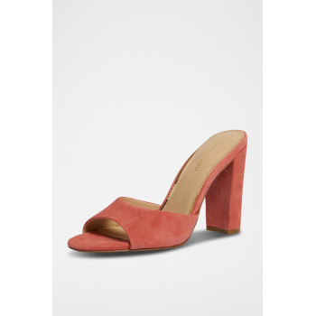 Mules à talons en nubuck - Corail - 02 - 33278679