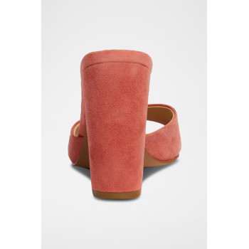 Mules à talons en nubuck - Corail - 02 - 33278679