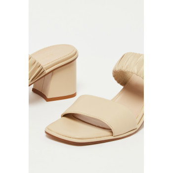 Mules à talons en cuir Candide - Beige - 02 - 33368674