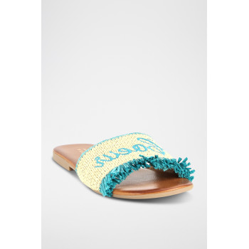 Mules en paille Moncoeur - Turquoise et Jaune - 02 - 33368690