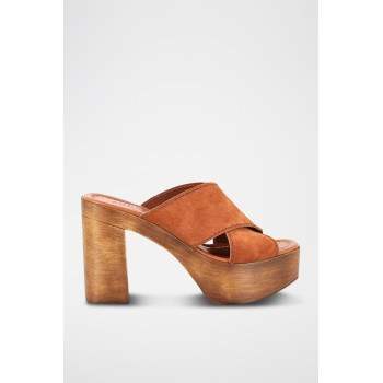 Mules à talons en nubuck Gaïa - Camel - 02 - 33368692