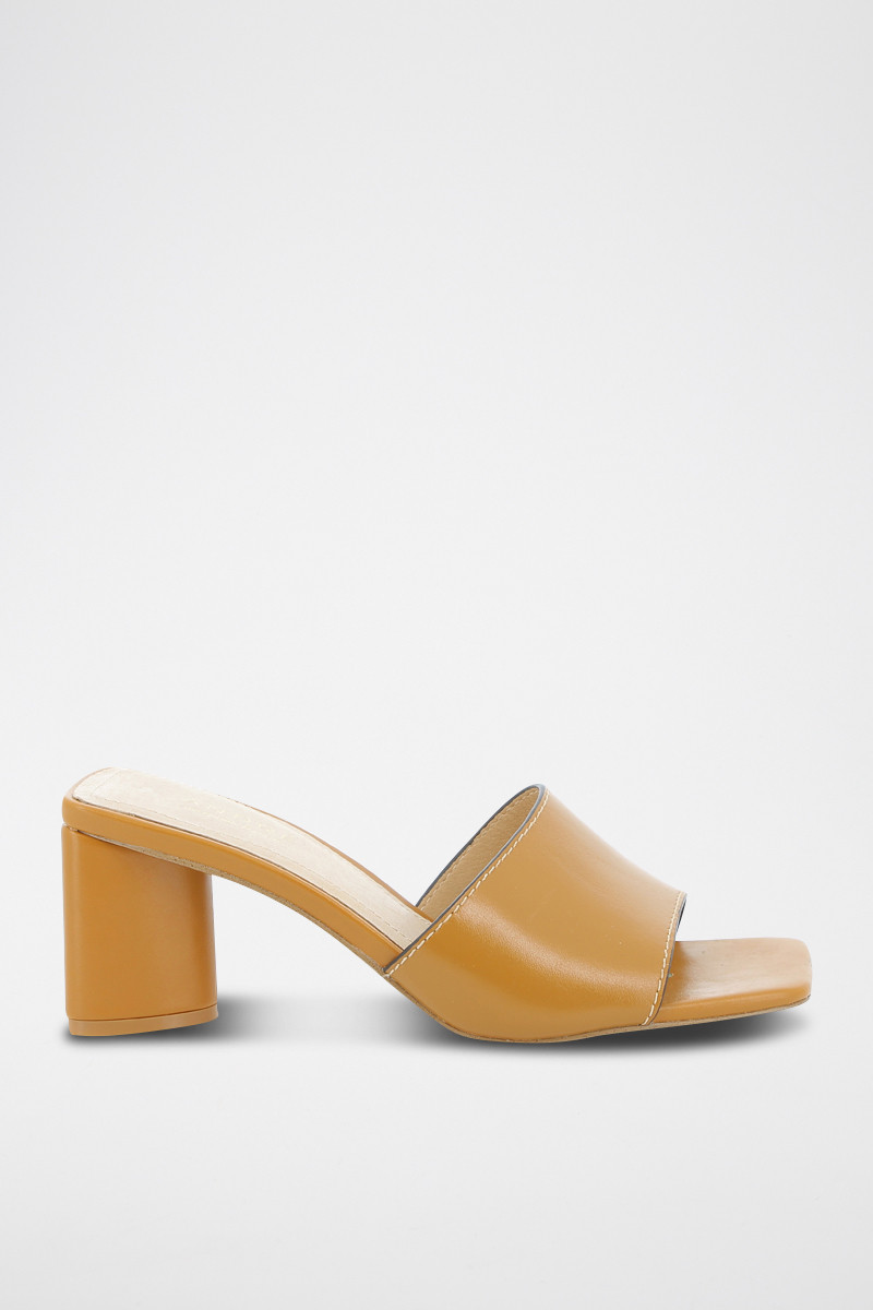 Mules à talons en cuir Imprevisible - Camel - 02 - 33368695