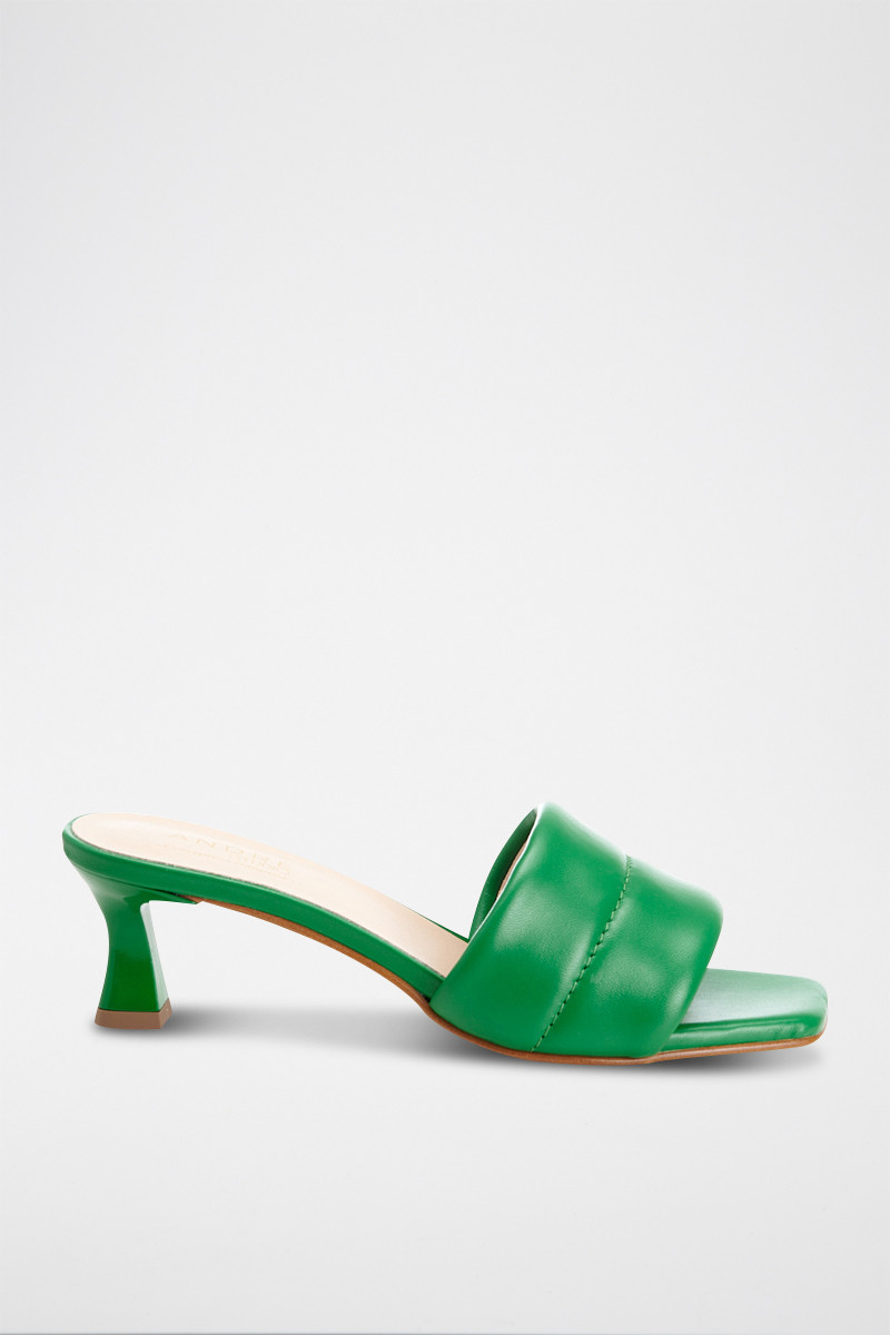 Mules à talons en cuir Kim - Vert - 02 - 33368696