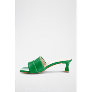 Mules à talons en cuir Kim - Vert - 02 - 33368696