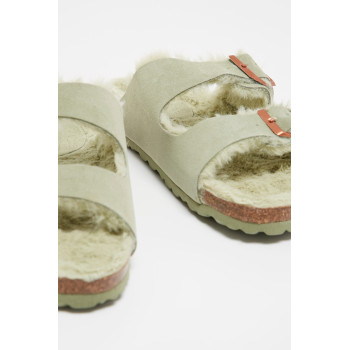 Mules fourrées en nubuck Winnie - Vert clair - 02 - 33368707