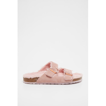 Mules fourrées en nubuck Winnie - Rose - 02 - 33368732