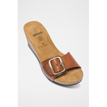 Mules compensées en cuir - Marron - 02 - 33541227