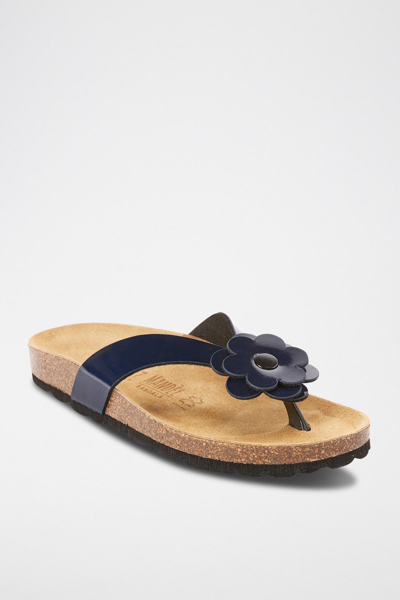 Tongs en cuir Lene - Bleu marine - 02 - 33618519