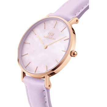 Montre à quartz en cuir, nacre et plaqué or rose - 28 mm - 02 - 33646110