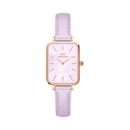 Montre à quartz en cuir, nacre et plaqué or rose - Mauve - 20 x 26 mm - 02 - 33646112