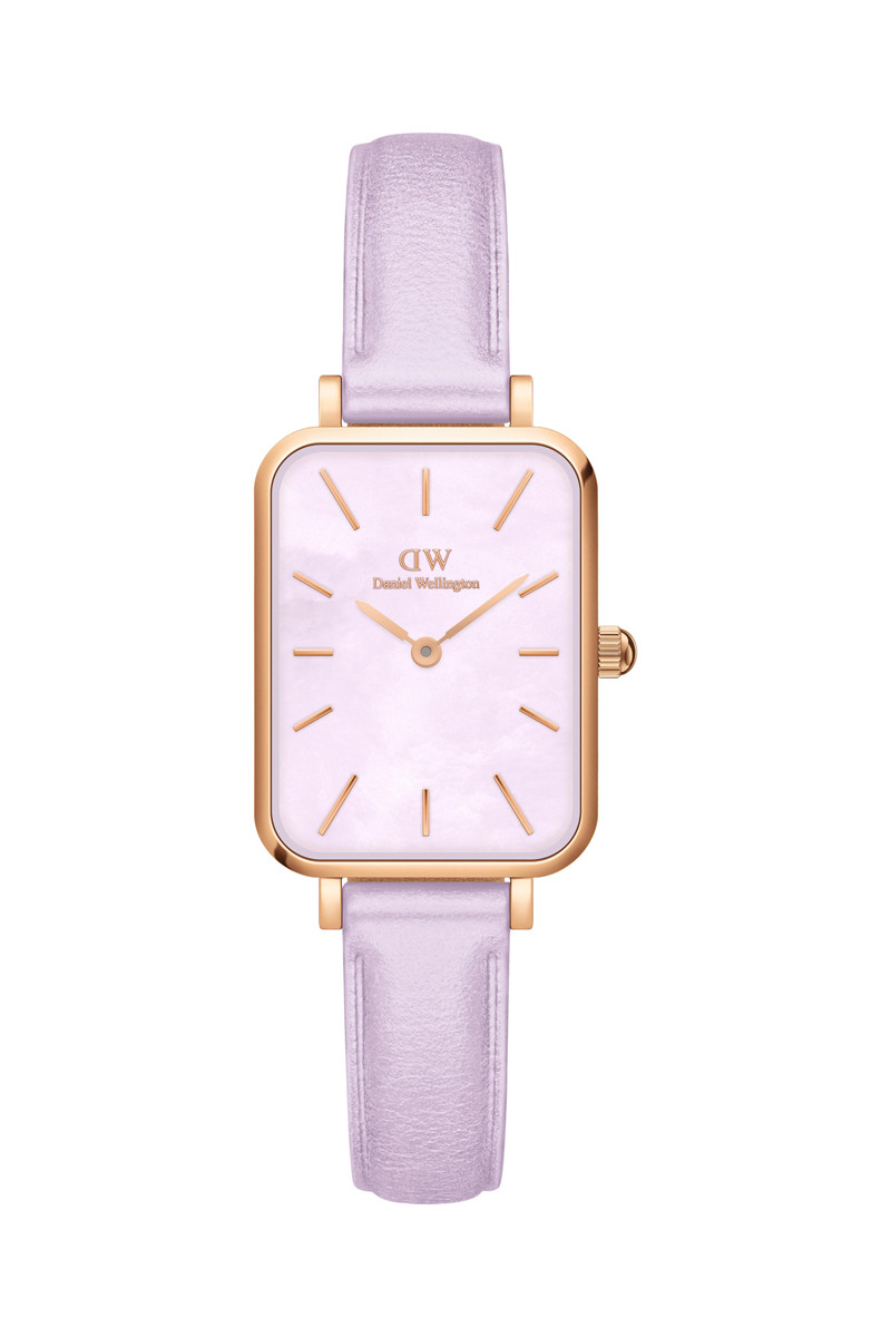 Montre à quartz en cuir, nacre et plaqué or rose - Mauve - 20 x 26 mm - 02 - 33646112