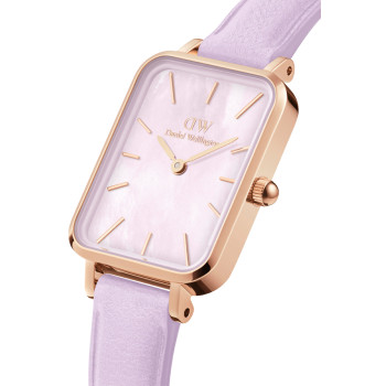 Montre à quartz en cuir, nacre et plaqué or rose - Mauve - 20 x 26 mm - 02 - 33646112