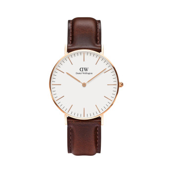 Montre à quartz en cuir et plaqué or rose Bristol - Marron - 36 mm - 02 - 33646115