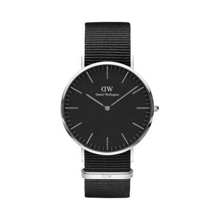 Montre à quartz en tissu Cornwall - Noir et argenté - 40 mm - 02 - 33646139