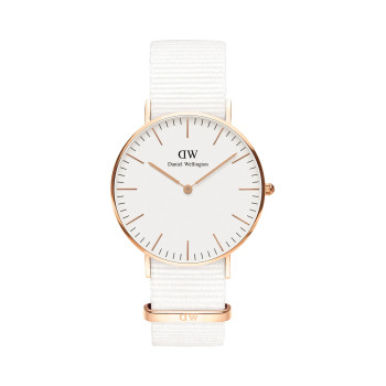 Montre à quartz en tissu nato Classic Dover - 36 mm - Blanc et doré - 02 - 33646218