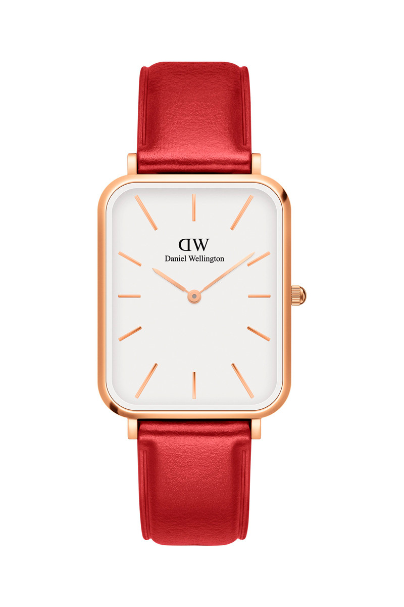 Montre en cuir Pressed Suffolk - 29 x 36,5 mm - Rouge et doré rose - 02 - 33646269