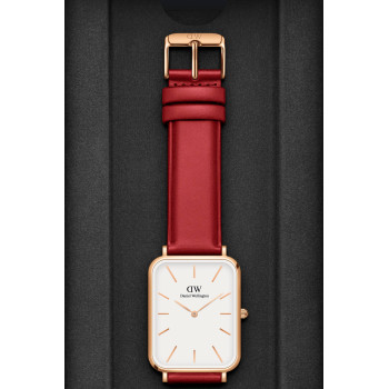 Montre en cuir Pressed Suffolk - 29 x 36,5 mm - Rouge et doré rose - 02 - 33646269