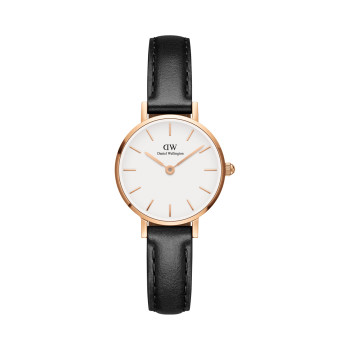 Montre à quartz en cuir Petite - 24 mm - Noir et doré rose - 02 - 33646315