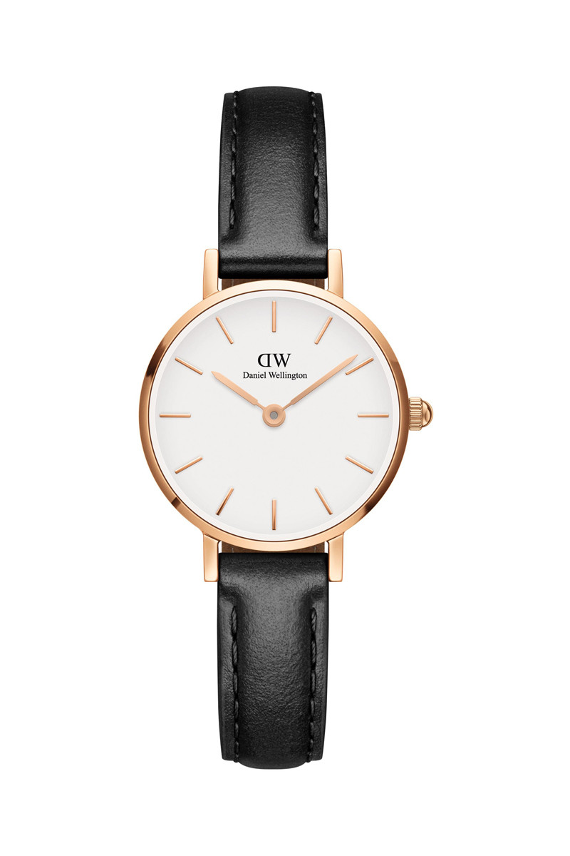 Montre à quartz en cuir Petite - 24 mm - Noir et doré rose - 02 - 33646315