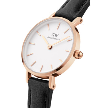 Montre à quartz en cuir Petite - 24 mm - Noir et doré rose - 02 - 33646315