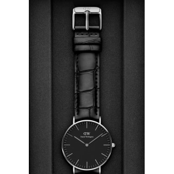 Montre en cuir Reading - 36 mm - Noir et argenté - 02 - 33646335