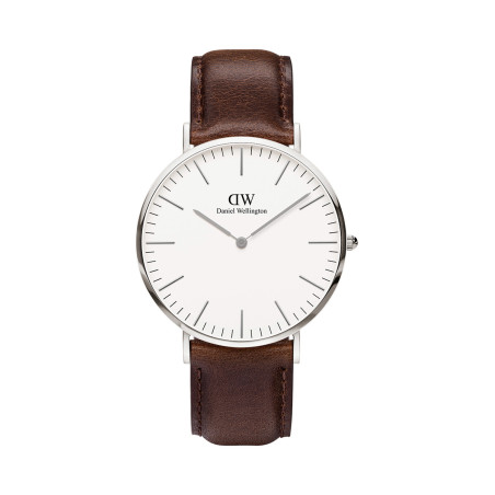 Montre à quartz en cuir Classic Bristol - Marron et argenté - 02 - 33646358