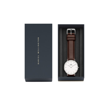 Montre à quartz en cuir Classic Bristol - Marron et argenté - 02 - 33646358