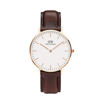 Montre à quartz en cuir et plaqué or rose Classic Bristol - 02 - 33646367