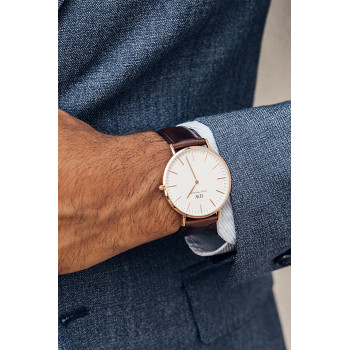 Montre à quartz en cuir et plaqué or rose Classic Bristol - 02 - 33646367