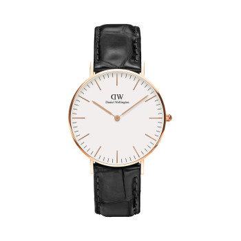 Montre à quartz en cuir et plaqué or rose Classic Reading - 02 - 33646369