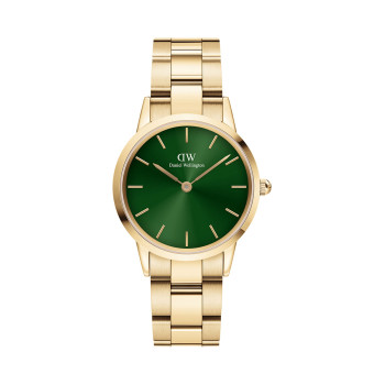 Montre à quartz en acier et plaqué or jaune Iconic Link Emerald - 02 - 33646384