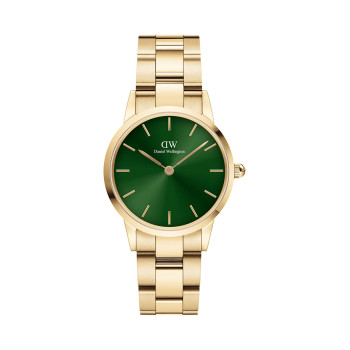 Montre à quartz en acier et plaqué or jaune Iconic Link Emerald - 02 - 33646385