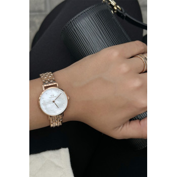 Montre à quartz en acier, nacre et plaqué or rose Petite Lumine - 02 - 33646392