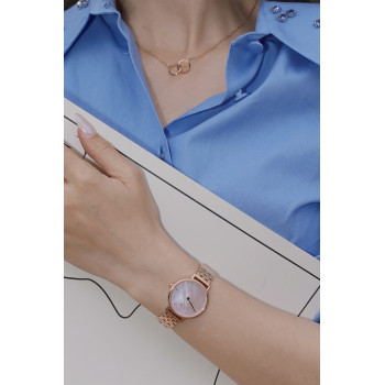 Montre à quartz en acier, nacre et plaqué or rose Petite Petite Lumine - 02 - 33646395