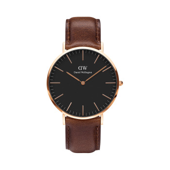 Montre à quartz en cuir et plaqué or rose Classic Bristol - 02 - 33646407