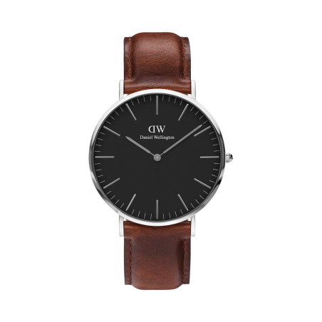 Montre à quartz en cuir Classic St Mawes - Marron et argenté - 02 - 33646409