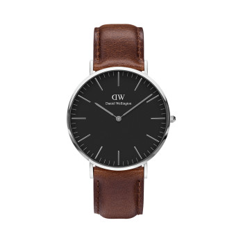 Montre à quartz en cuir Classic Bristol - Marron et argenté - 02 - 33646410