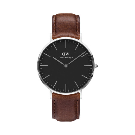 Montre à quartz en cuir Classic Bristol - Marron et argenté - 02 - 33646410