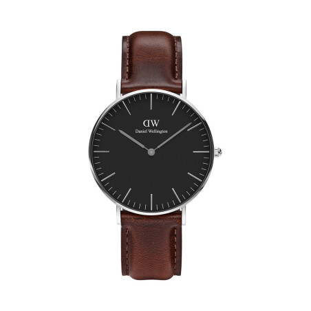 Montre à quartz en cuir Classic Bristol - Marron et argenté - 02 - 33646417