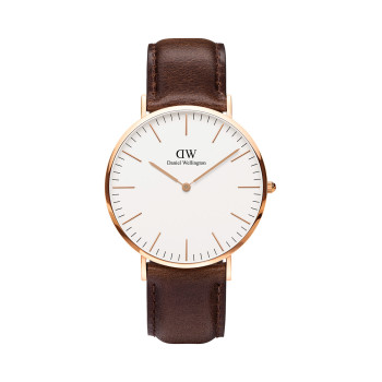 Montre à quartz en cuir et plaqué or rose Classic Bristol - 02 - 33646430