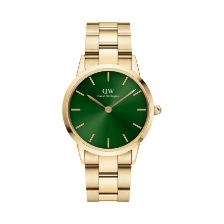 Montre à quartz en acier et plaqué or jaune Iconic Link Emerald - 02 - 33646383