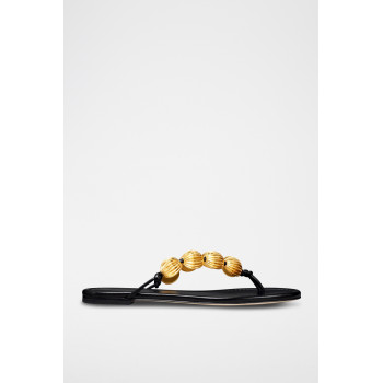 Tongs en cuir - Noir et doré - 02 - 33569267