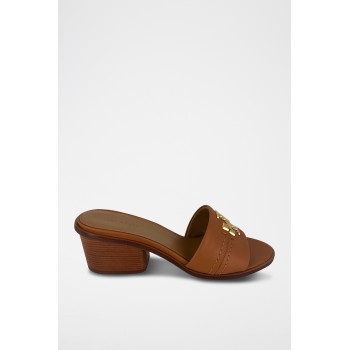 Mules à talon en cuir - Marron - 02 - 33569259