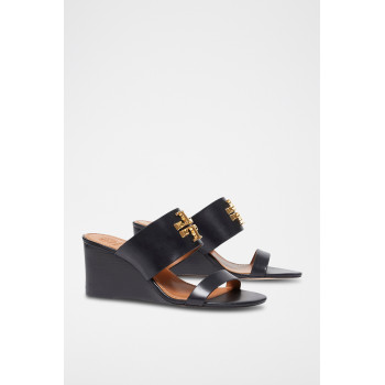 Mules compensées en cuir - Noir - 02 - 33569261