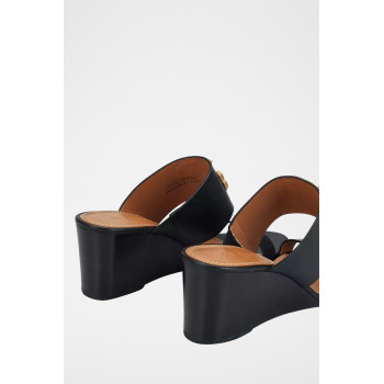 Mules compensées en cuir - Noir - 02 - 33569261