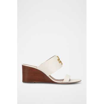 Mules compensées en cuir - Blanc - 02 - 33569262