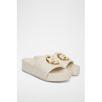 Mules plateformes en cuir - Blanc - 02 - 33569263