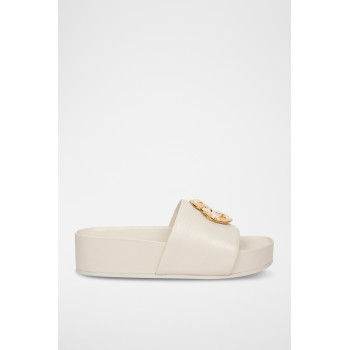 Mules plateformes en cuir - Blanc - 02 - 33569263